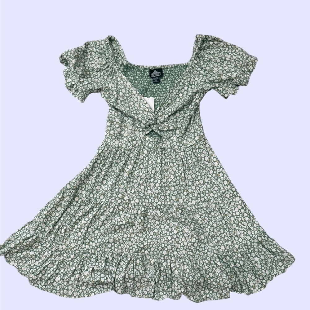 Angie Green Floral Mini Dress Twist Front